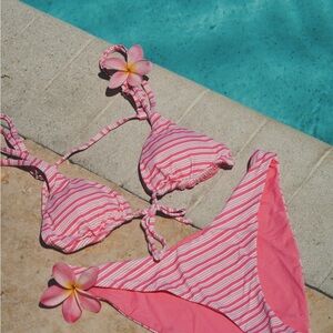 the BEACH CLUB Striped Pink Bikini TOP